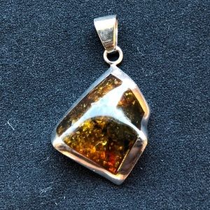 Very unique amber pendant set in sterling silver